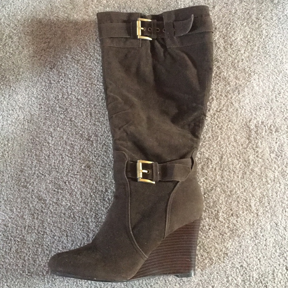 Brown faux suede boots